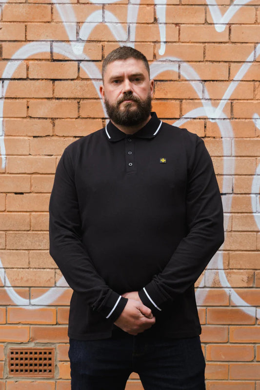 Мъжко Поло с Дълъг Ръкав Premium :: Черно/Бяло