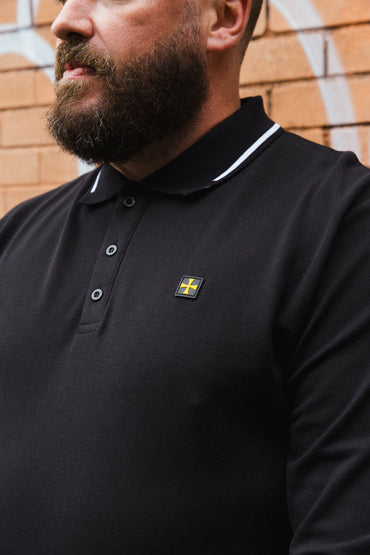 Мъжко Поло с Дълъг Ръкав Premium :: Черно/Бяло