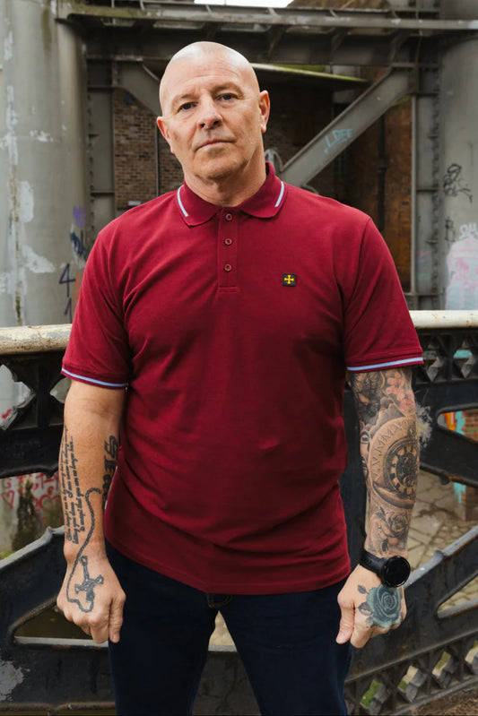 Мъжка Поло Тениска Premium Pique :: Бордо/Небесно Синьо